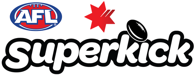 Logo for AFL Superkick, featuring the AFL logo, a red star, and text 