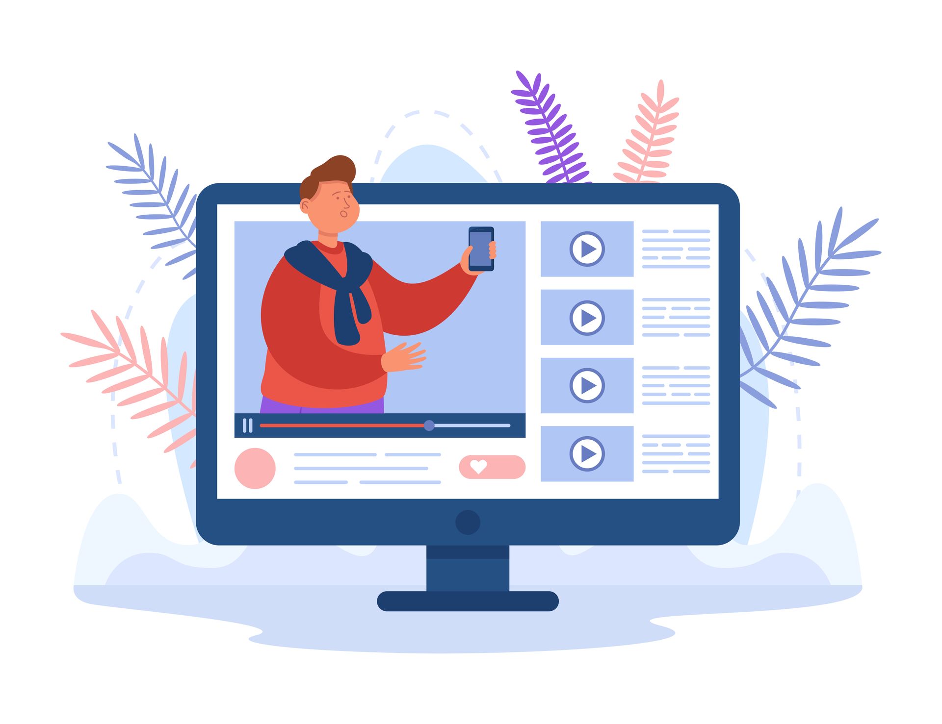 Eine Illustration von einem Bildschirm mit einer Person in einem Video.