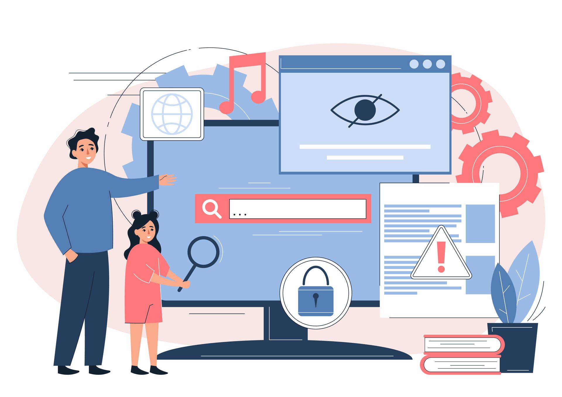 Eine Illustration von zwei Personen, die eine Website überprüfen.