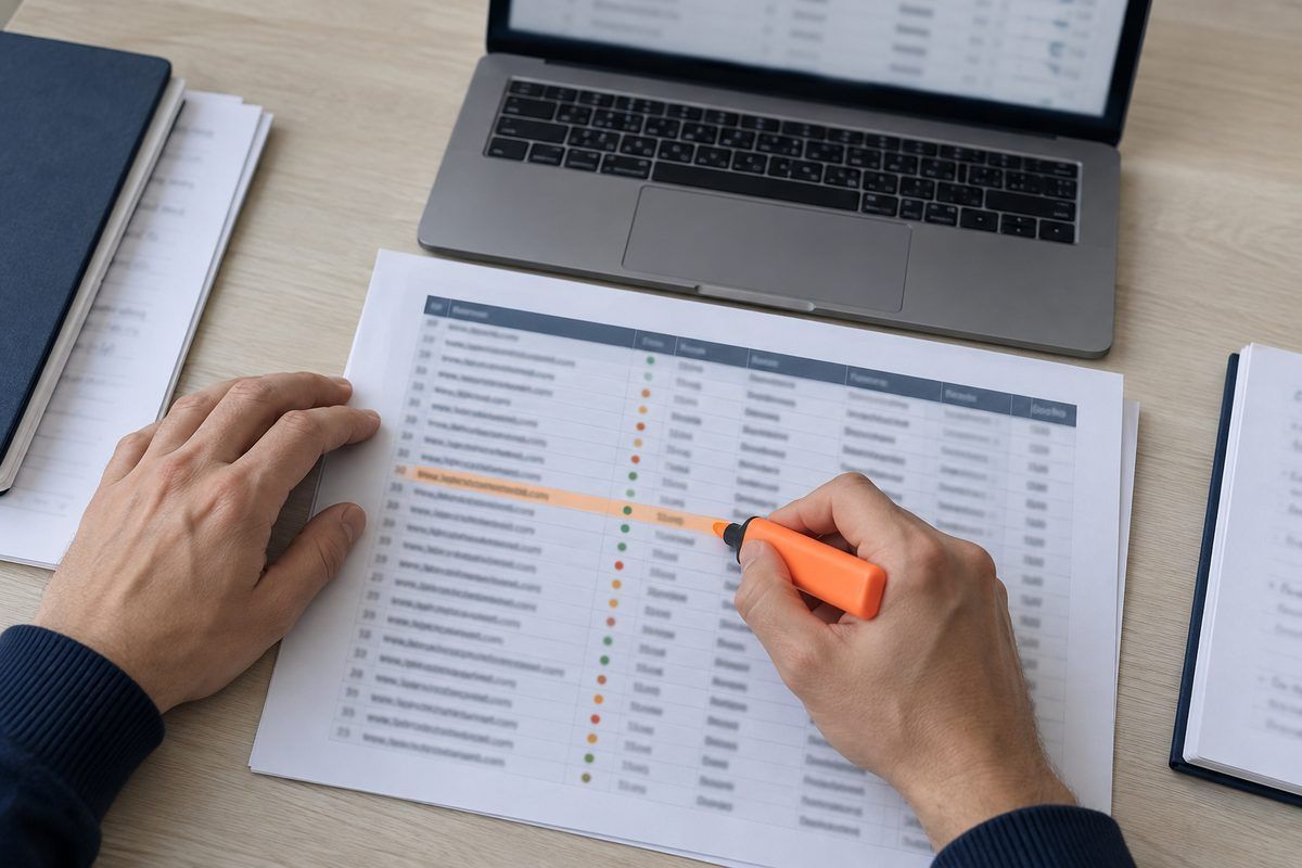 Hände prüfen eine Adressliste mit Textmarker