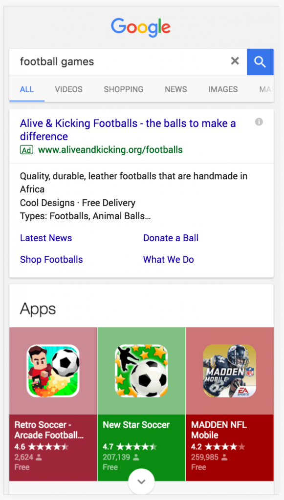 App Packs als Suchergebnisse für Nutzers