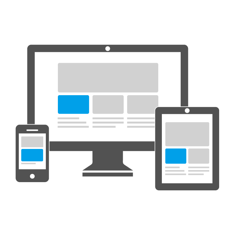 Ein Computer-, Tablet- und Mobiltelefonsymbol auf weißem Hintergrund.