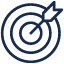Symbol einer Zielscheibe mit einem Pfeil in der Mitte.
