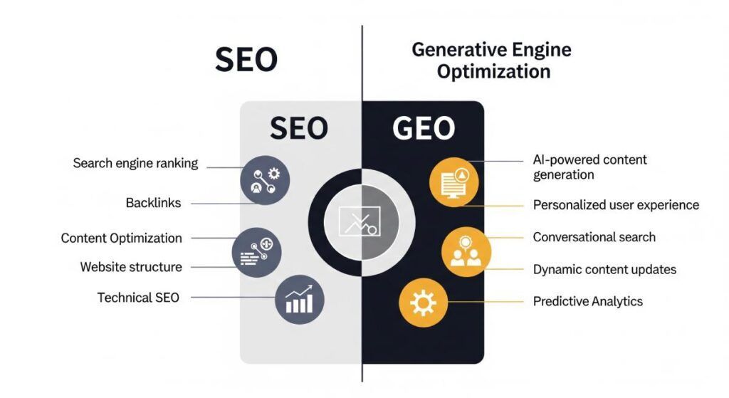 Ein Diagramm was die Eigenschaften von Seo und Geo zeigt.