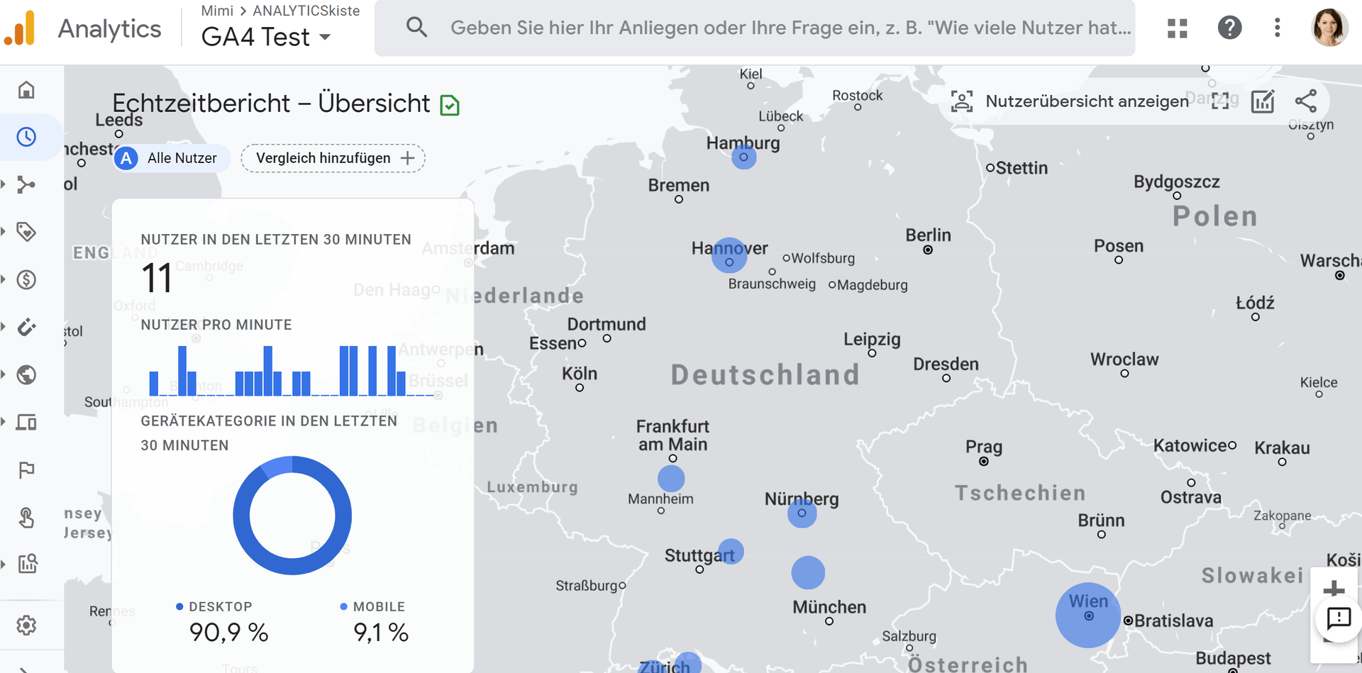 Eine Karte mit einem blauen Kreis in der Mitte