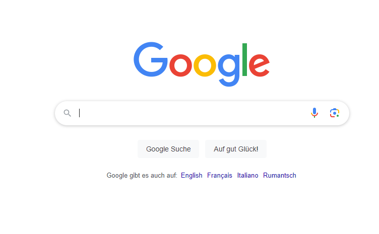 Die Google-Suchseite wird auf weissem Hintergrund angezeigt.