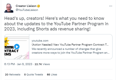 Ein Tweet von Creator Liaison