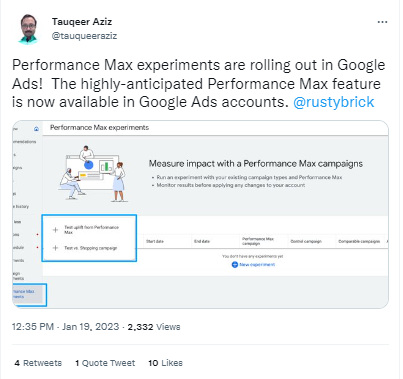 Tweet über Google Ads Accounts
