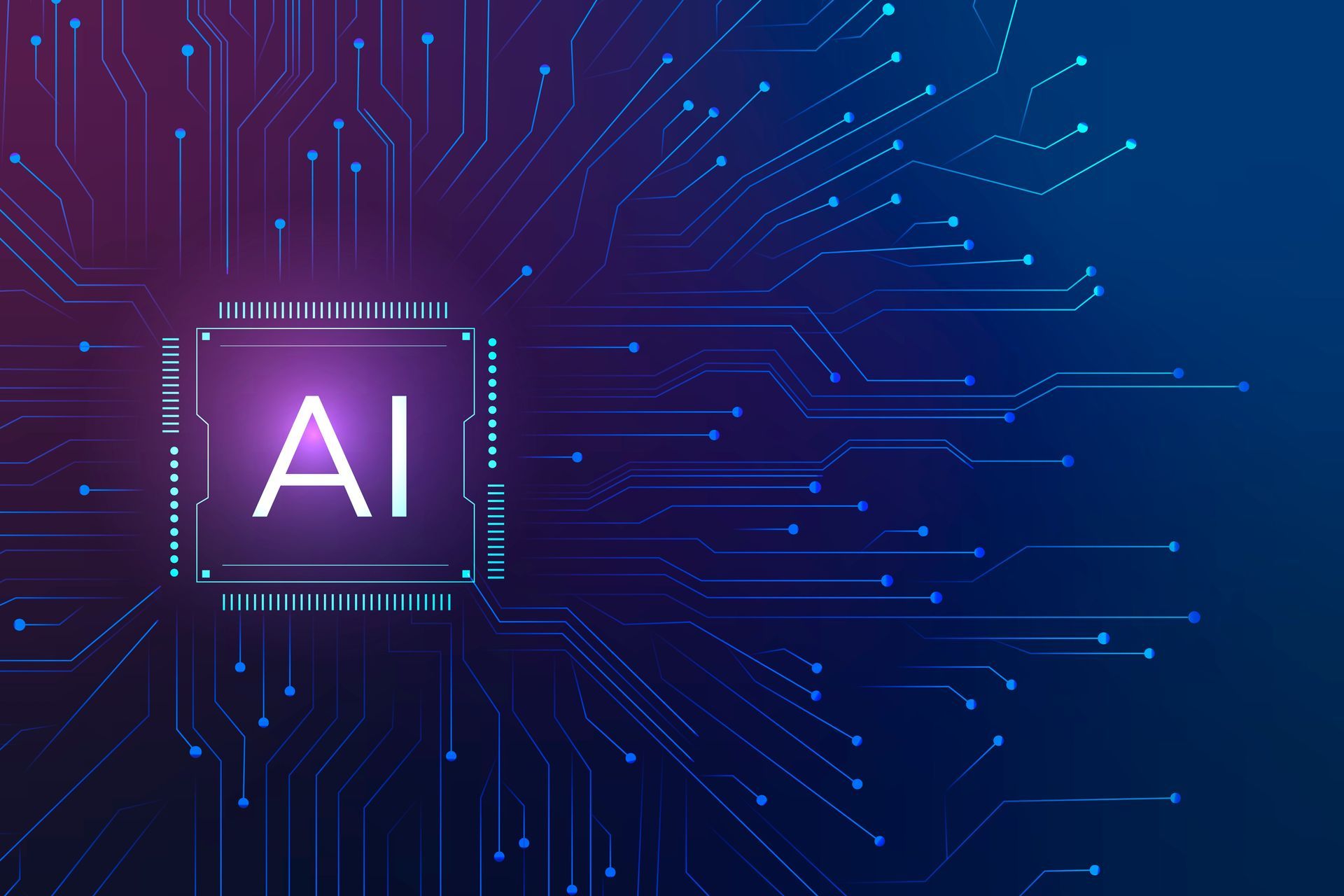 Ein Computerchip mit dem Wort „ai“ ist von einer Platine umgeben.