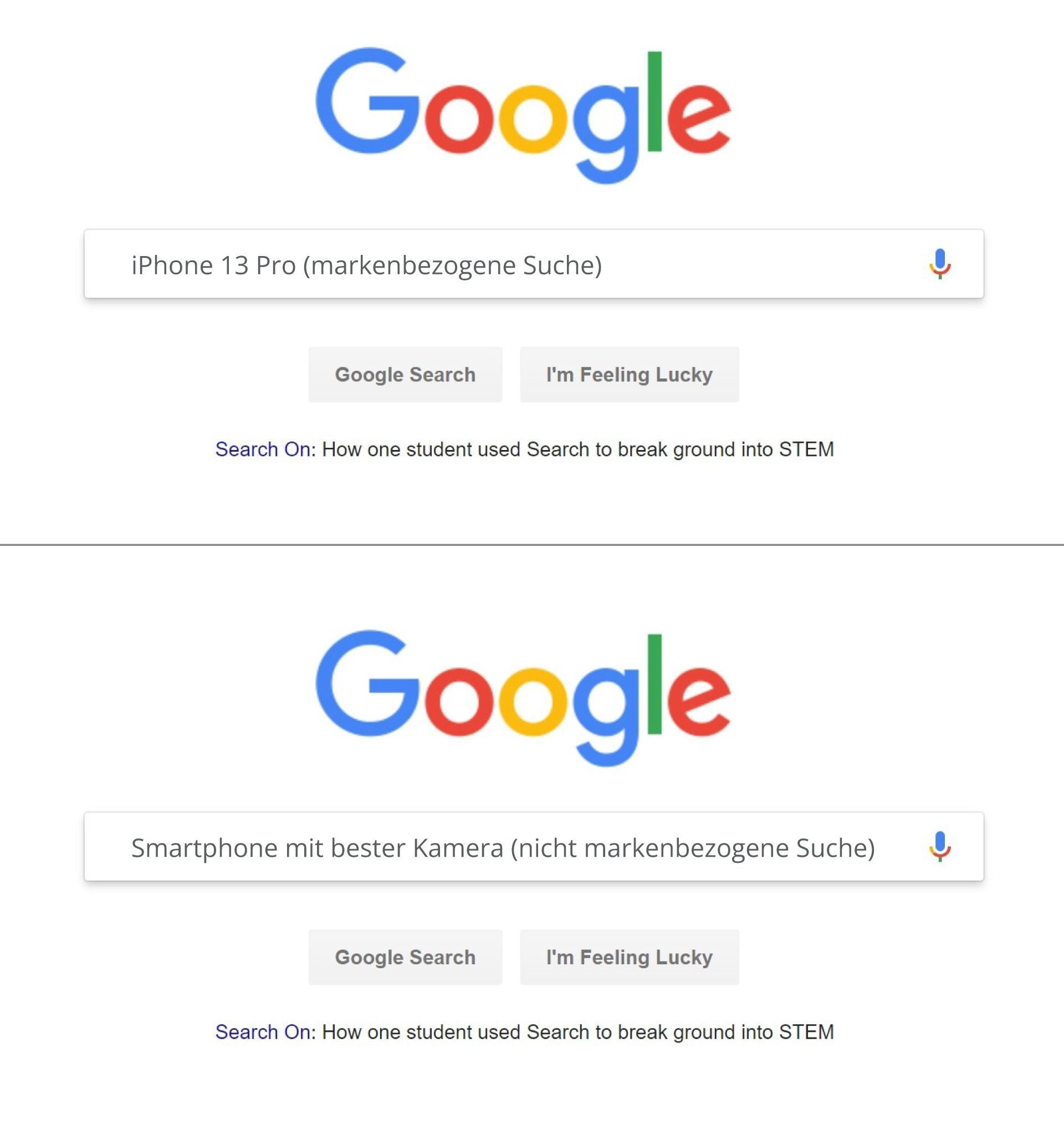 Zwei verschiedene Versionen des Google-Logos auf weißem Hintergrund