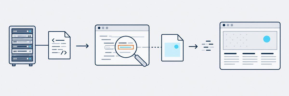 Schema in drei Stationen: die Antwort des Servers, das Finden der benötigten Ressource und zuletzt das grösste sichtbare Element