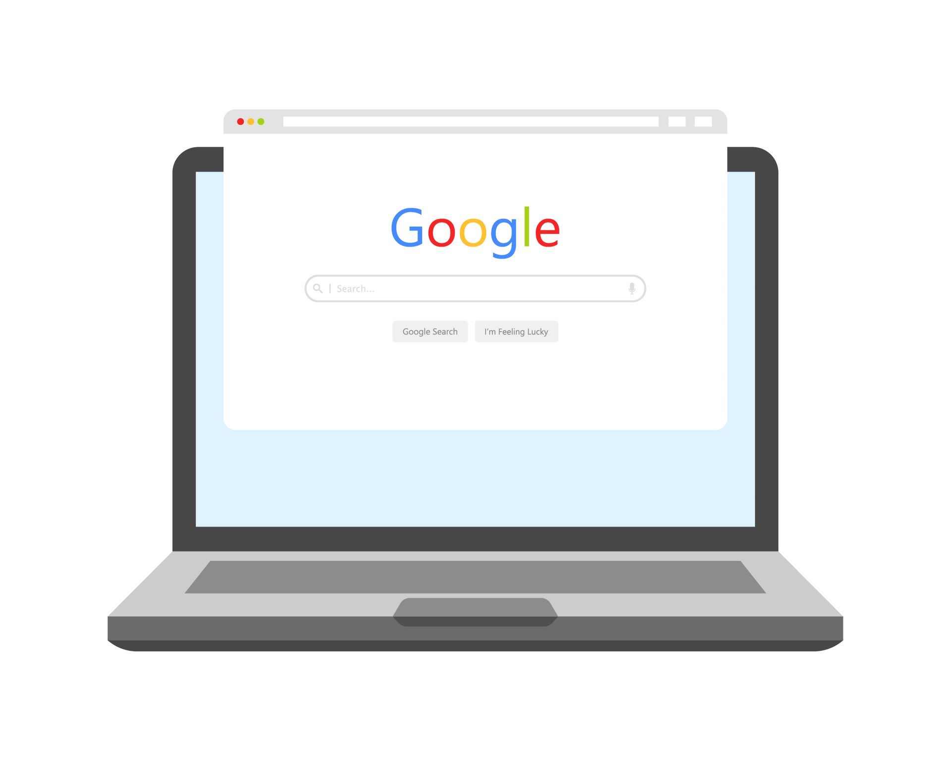 Auf einem Laptop wird eine Google-Suchseite geöffnet.