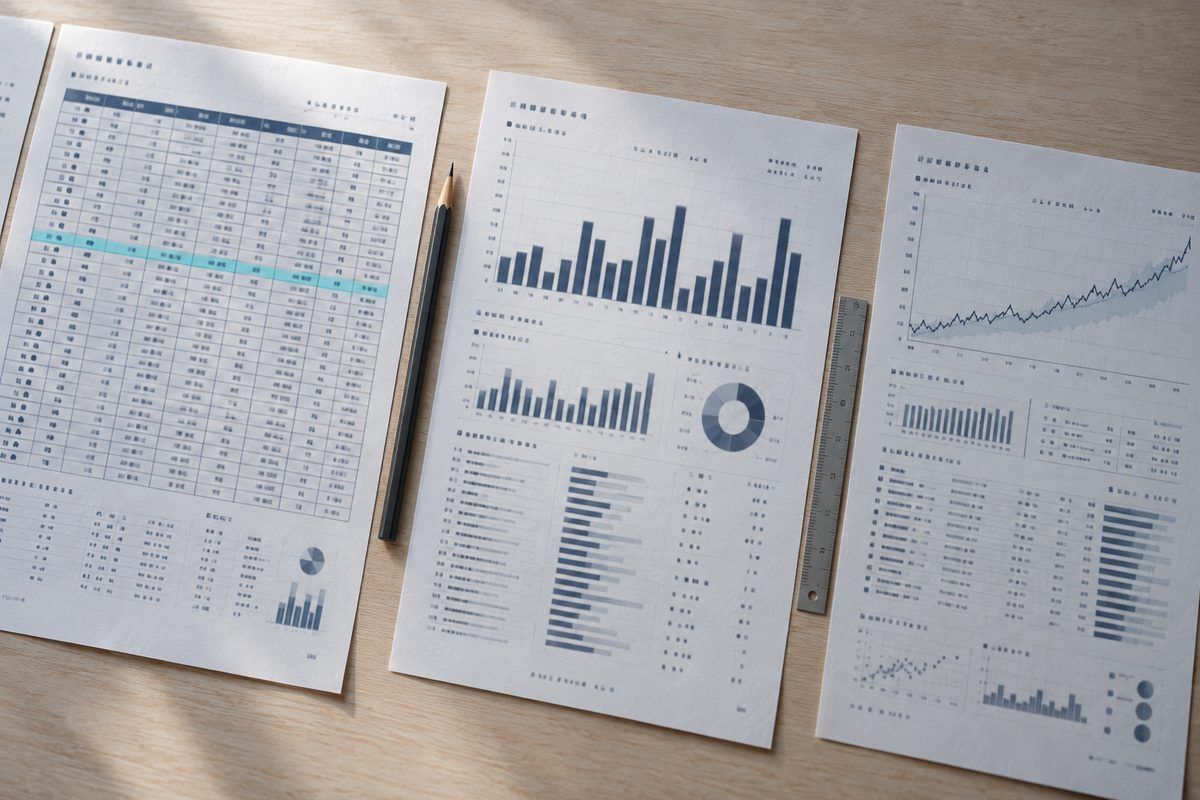 Drei Diagnoseberichte mit Tabelle, Balken- und Verlaufsdiagramm