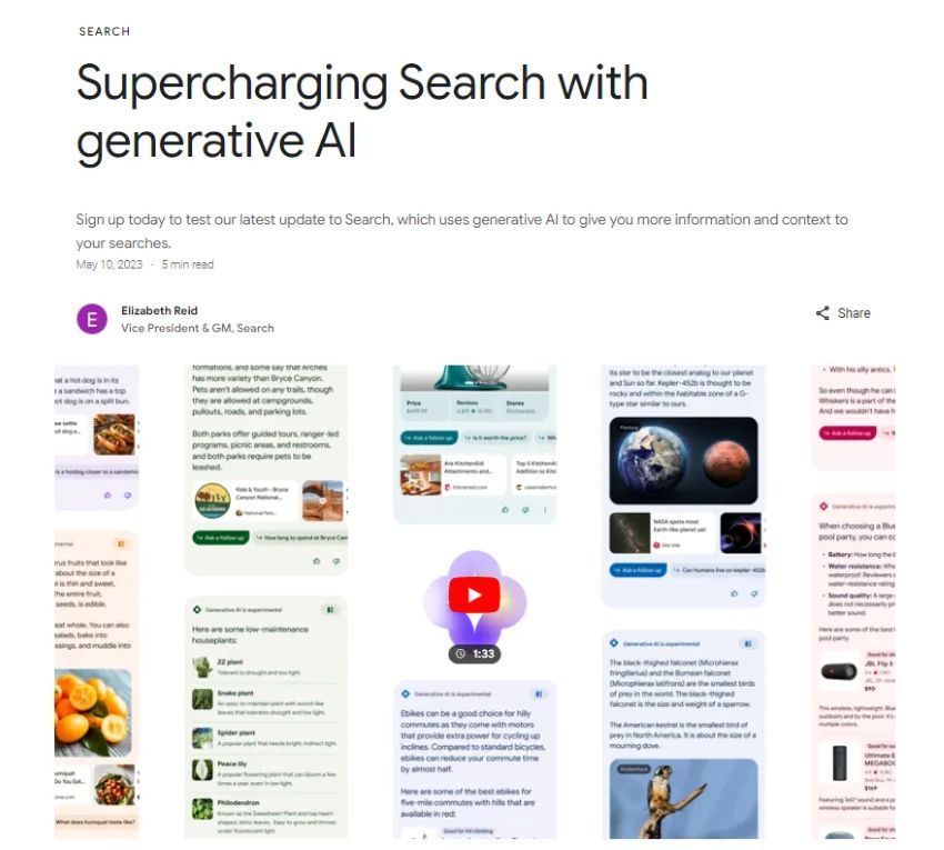 Screenshot eines Blogposts über die Google Search mit AI
