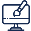Computermonitor mit Pinsel, der Design oder Kreation darstellt.