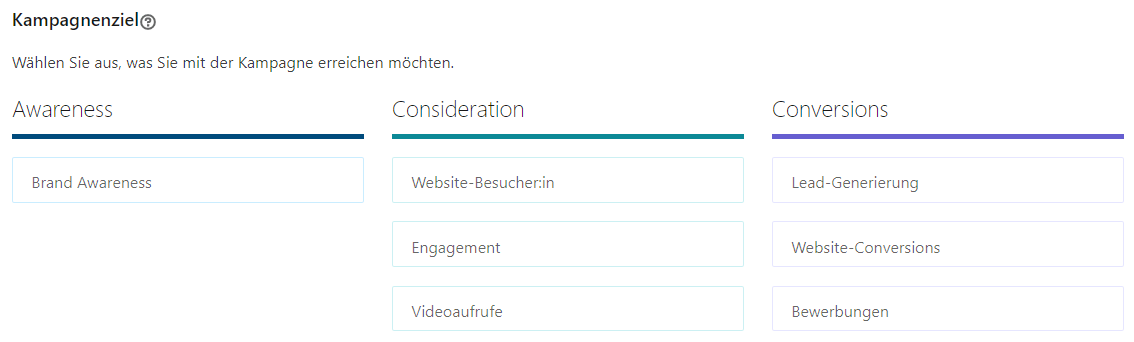 Screenshot Zielvorhaben Google Ads