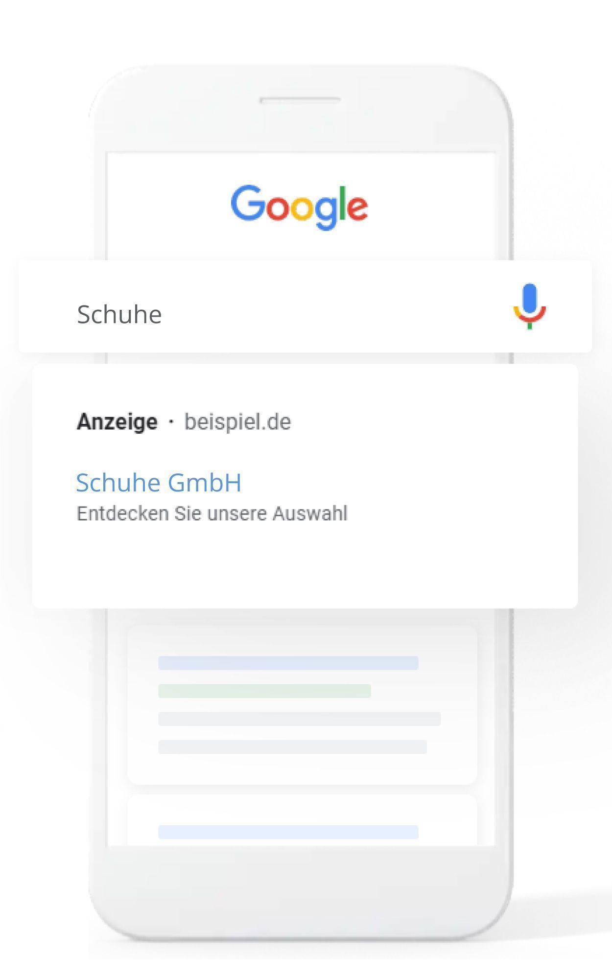 Ein weisses Mobiltelefon mit einer Google-Suchleiste auf dem Bildschirm.