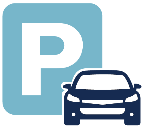 Icon Parkplatzsymbol mit einem Auto davor.