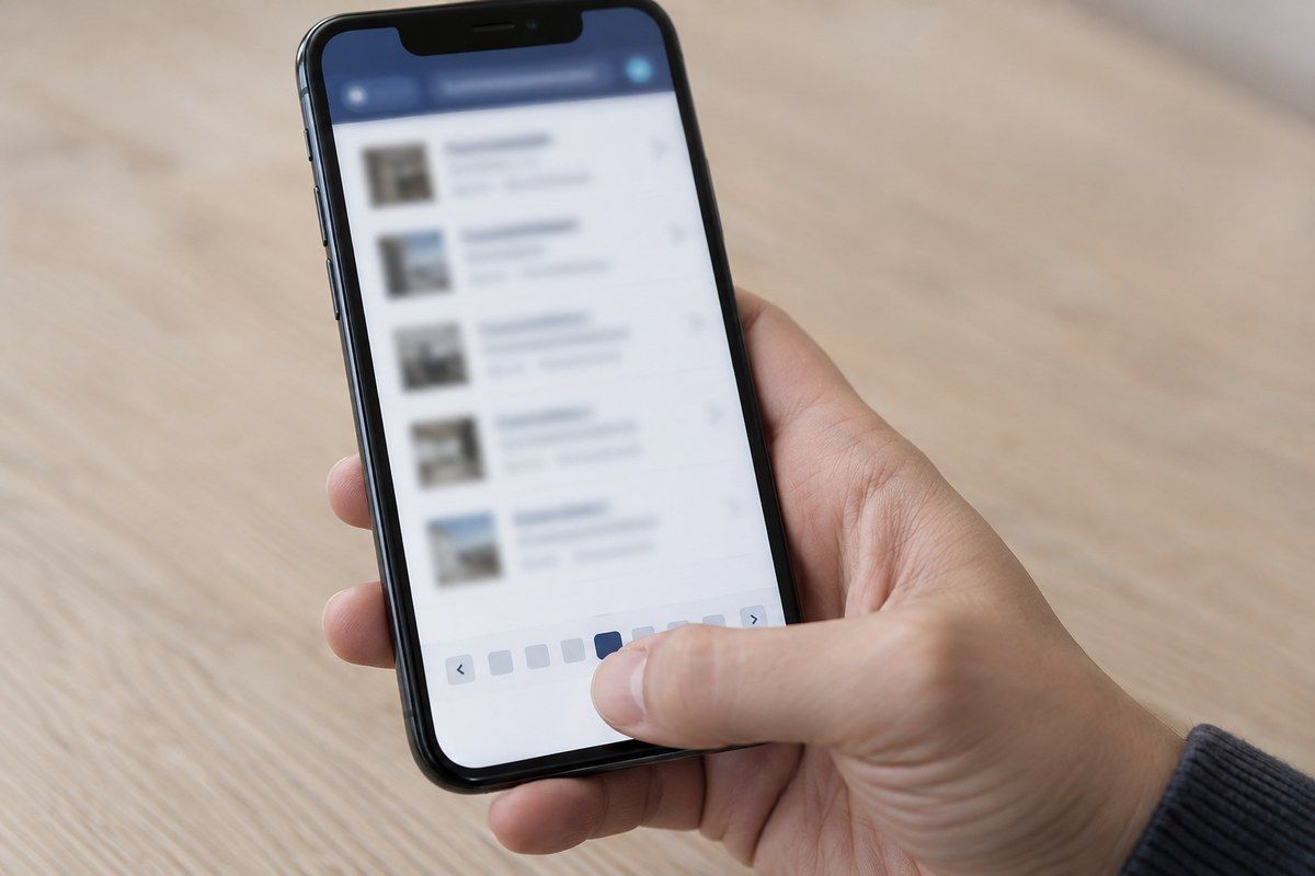 Eine Hand blättert am Smartphone durch die nummerierten Seiten einer Liste