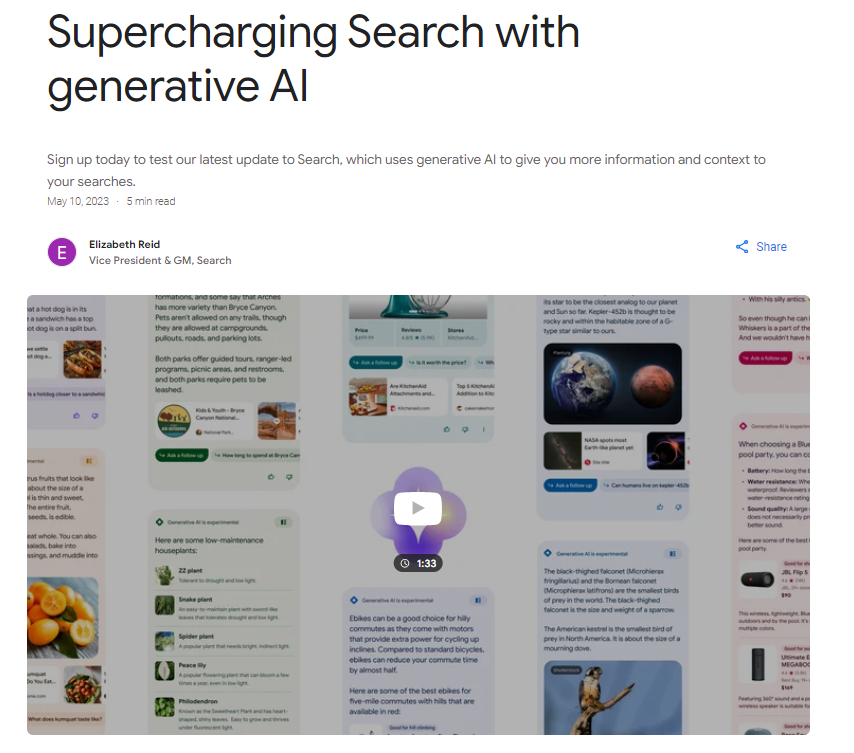 Eine Seite mit dem Titel „Suche mit generativem Al beschleunigen“