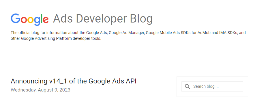 Ein Screenshot eines Google Ads-Entwicklerblogs