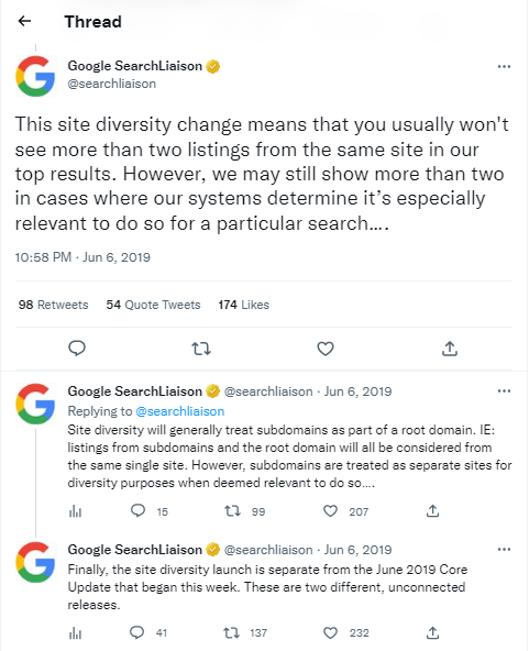 Screenshot von einem Tweet über Google
