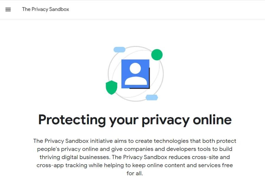 Screenshot der privacy sandbox mit blauem Personensymbol