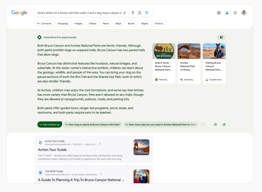 Ein Screenshot einer Google-Suche nach einem Canyon.
