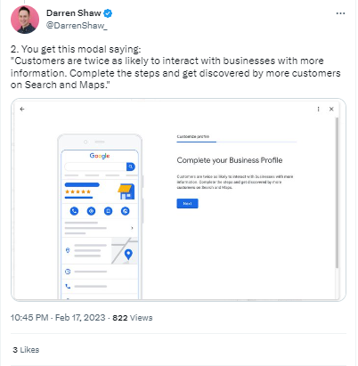 Ein Screenshot einer Google-Unternehmensprofilseite auf einem Telefon.