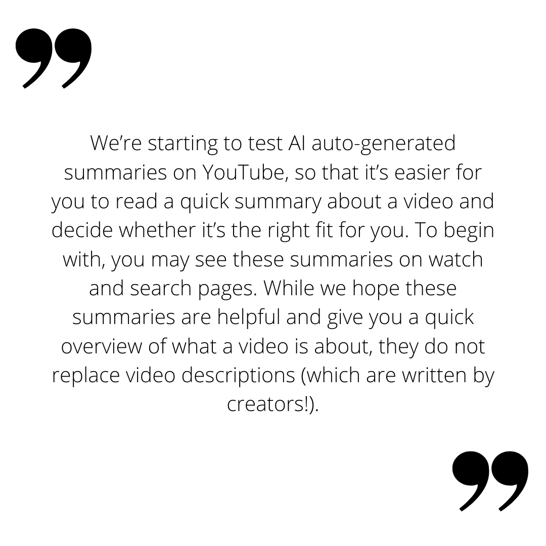 Wir beginnen, automatisch generierte Zusammenfassungen auf YouTube zu testen, damit es für Sie einfacher ist