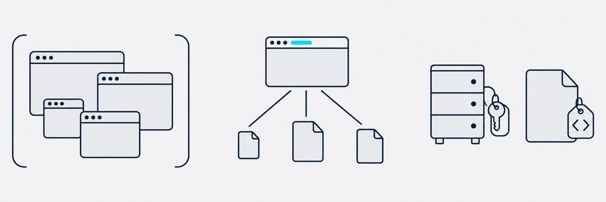 Domain-Property mit allen Varianten, URL-Präfix-Property für einen Teil der Adressen und zwei Bestätigungswege per DNS oder HTML
