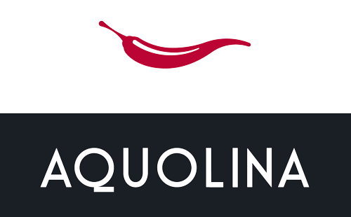 Logo per Aquolina raffigurante un peperoncino rosso sopra la scritta