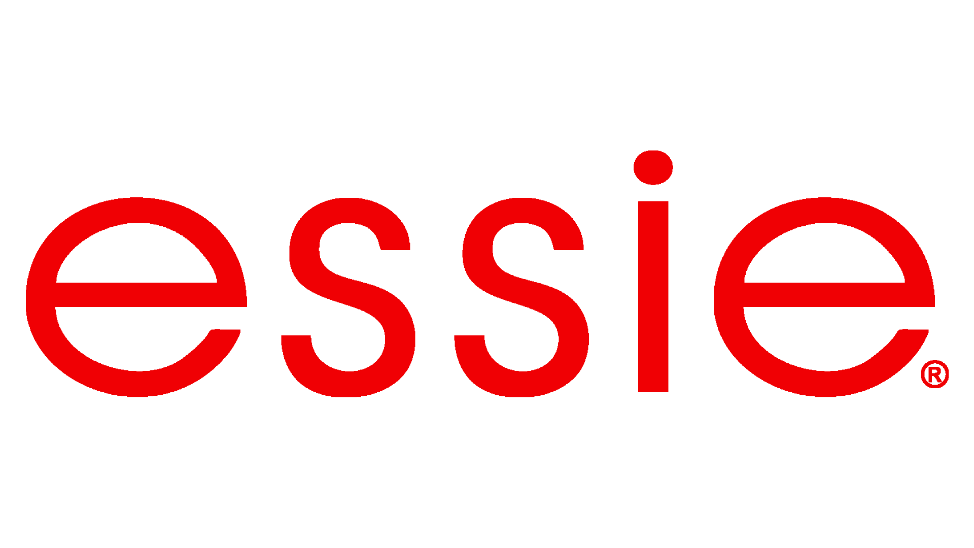 Logo Essie in testo rosso su sfondo bianco.
