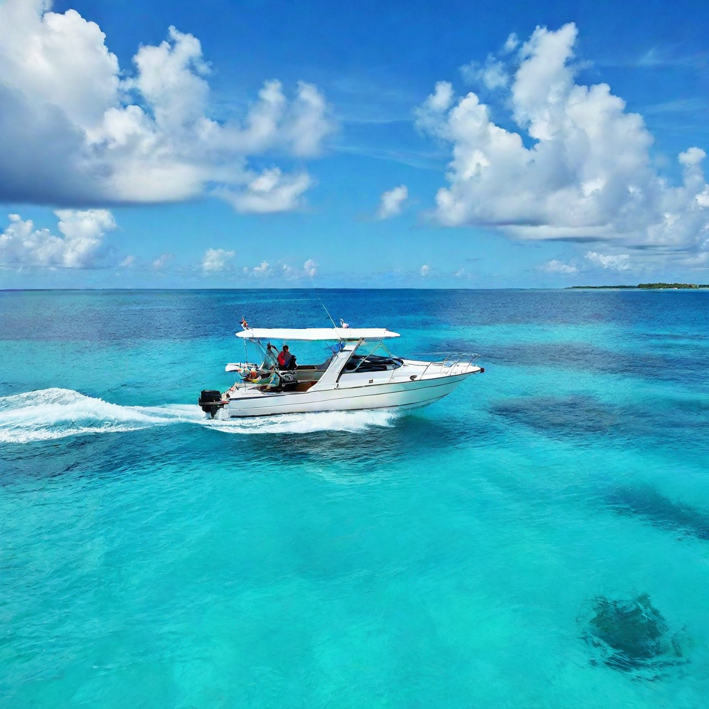 pequeño bote, en medio del océano de camino a la isla saona