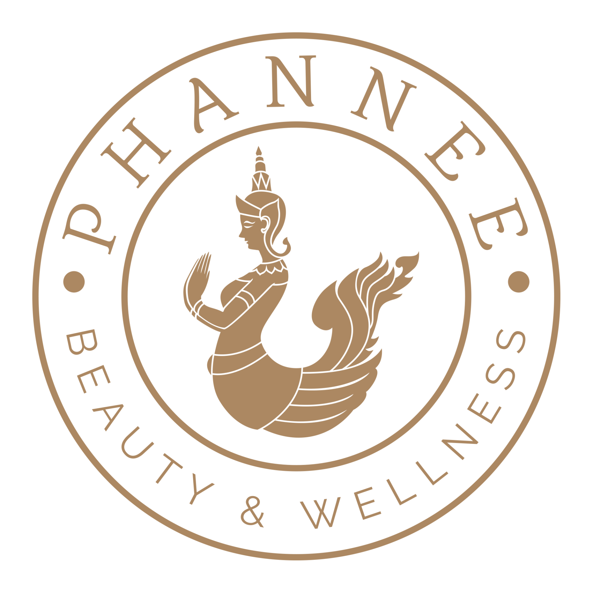 Ein Logo für Phannee Beauty und Wellness mit einer Meerjungfrau im Kreis.