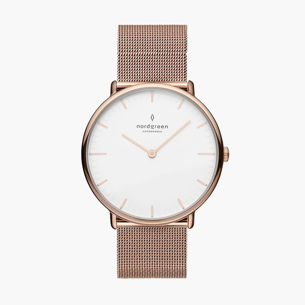 【Nordgreen】Native本真 白面玫瑰金米蘭帶腕錶36mm(NR36RGMEROXX)
