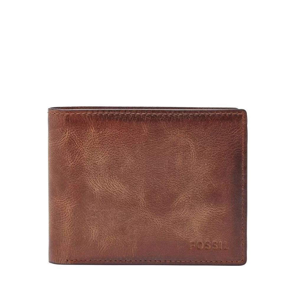 FOSSIL Derrick 棕色真皮帶翻轉證件格RFID皮夾 男 短夾ML3681200
