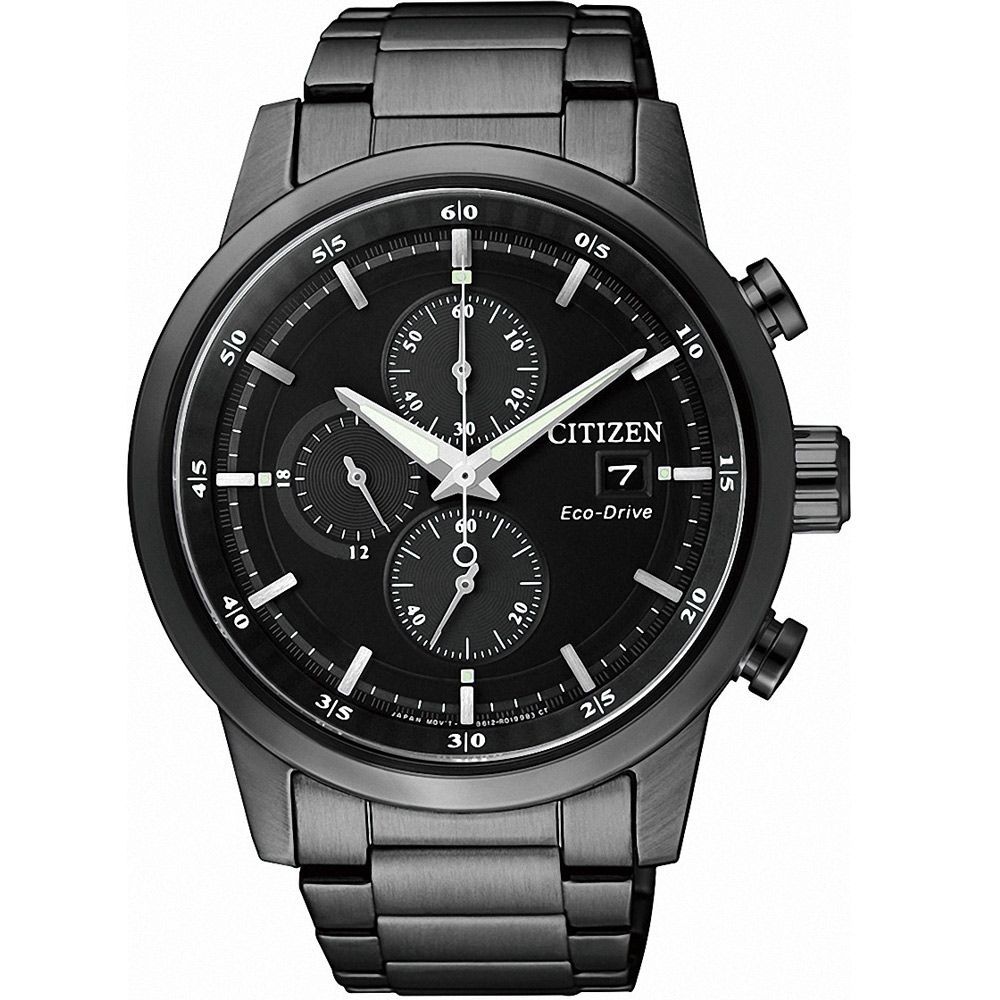 【CITIZEN 星辰】黑色榮耀光動能三眼計時腕錶-黑/43mm(CA0615-59E)