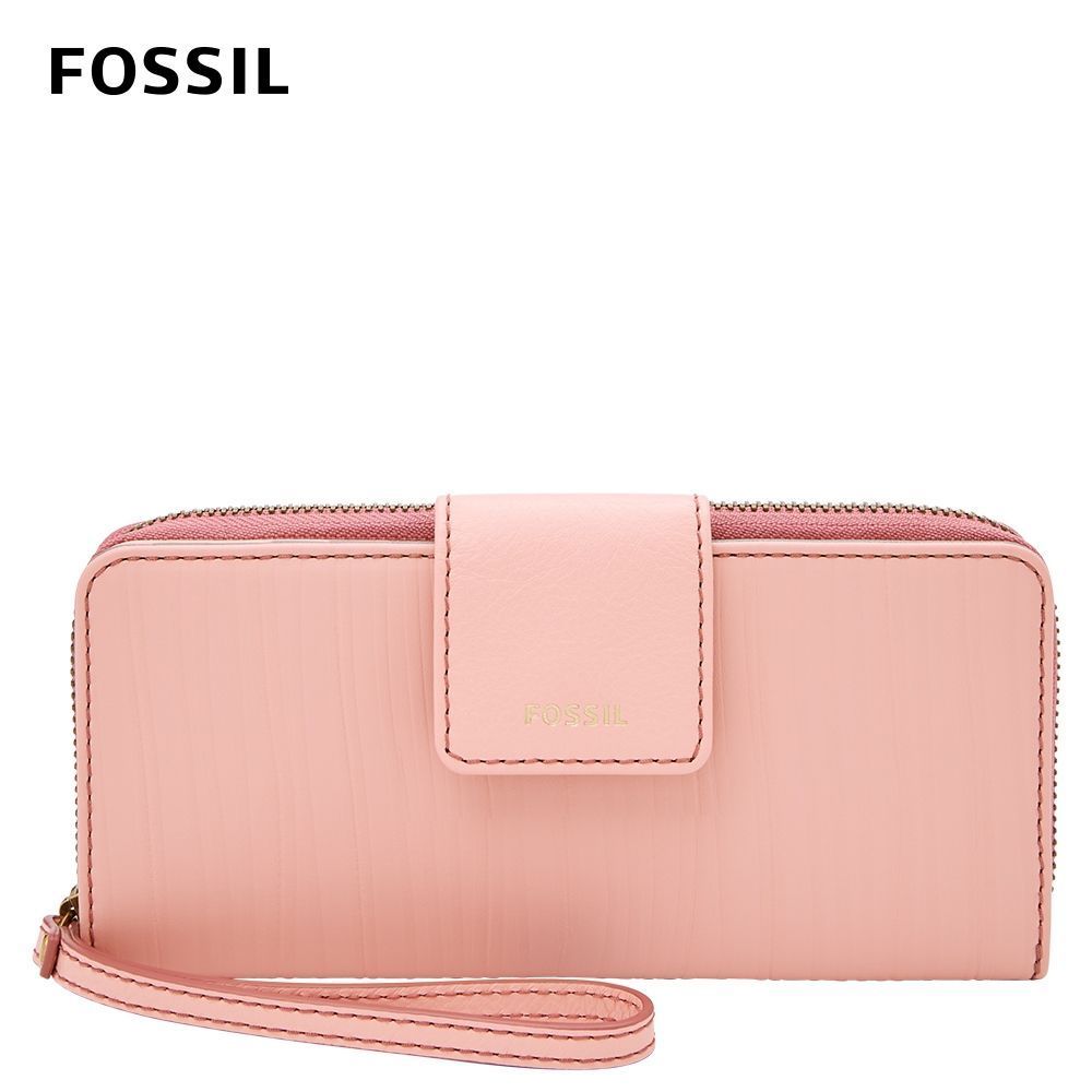【FOSSIL】Madison Madison 真皮拉鍊長夾-粉色 SWL2747429