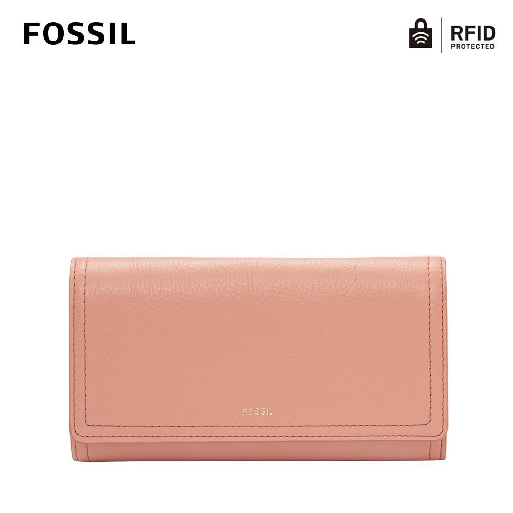 【FOSSIL】Logan 三折真皮拉鍊RFID長夾-玫瑰粉色 SL7833505