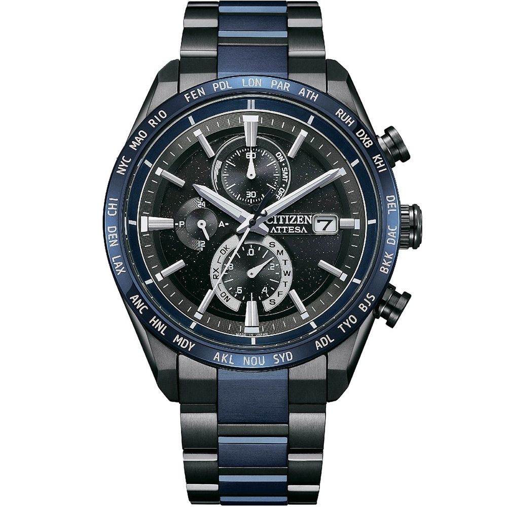 【CITIZEN 星辰】湛藍星空 限量 鈦金屬光動能電波萬年曆手錶 AT8187-75E/42mm 附提袋