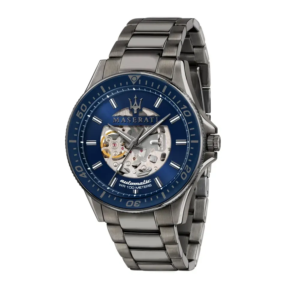 【MASERATI 瑪莎拉蒂】精鍍槍黑色鏤空機械腕錶 44mm (R8823140001)-funtastic方采