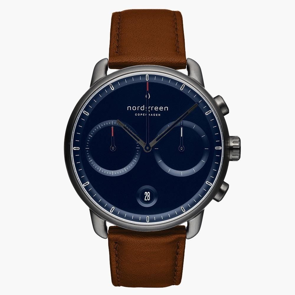 【Nordgreen】Pioneer先鋒 玫瑰金系列藍面復古棕真皮腕錶42mm(PI42RGLEBRNA)