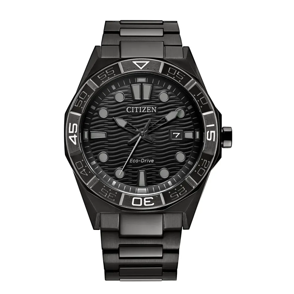 【CITIZEN 星辰】GENTS 光動能 黑鋼浪紋錶盤潮手錶 42mm (AW1855-52E)附提袋-funtastic方采