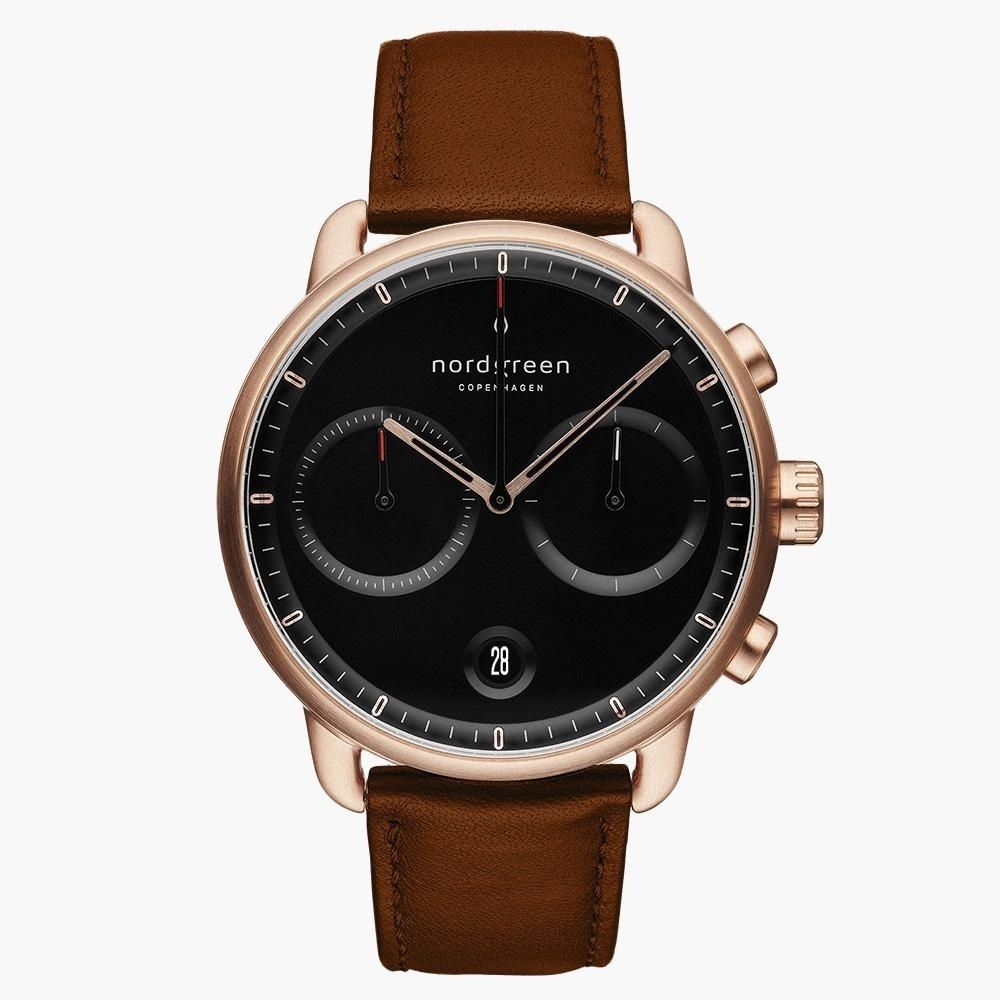 【Nordgreen】Pioneer先鋒 玫瑰金系列復古棕真皮腕錶42mm(PI42RGLEBRBL)