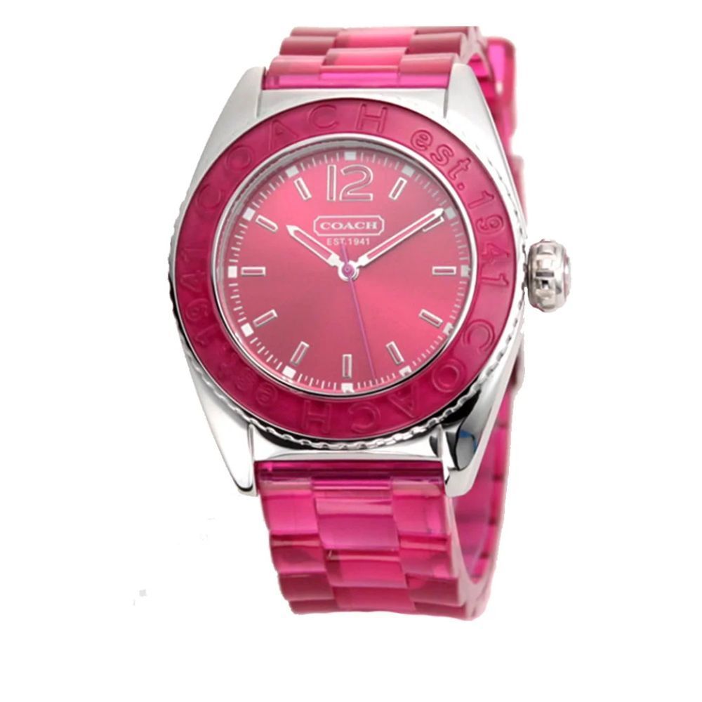 【COACH】亮麗簡約果凍塑膠大錶面女腕錶38mm(桃紅色14501419)