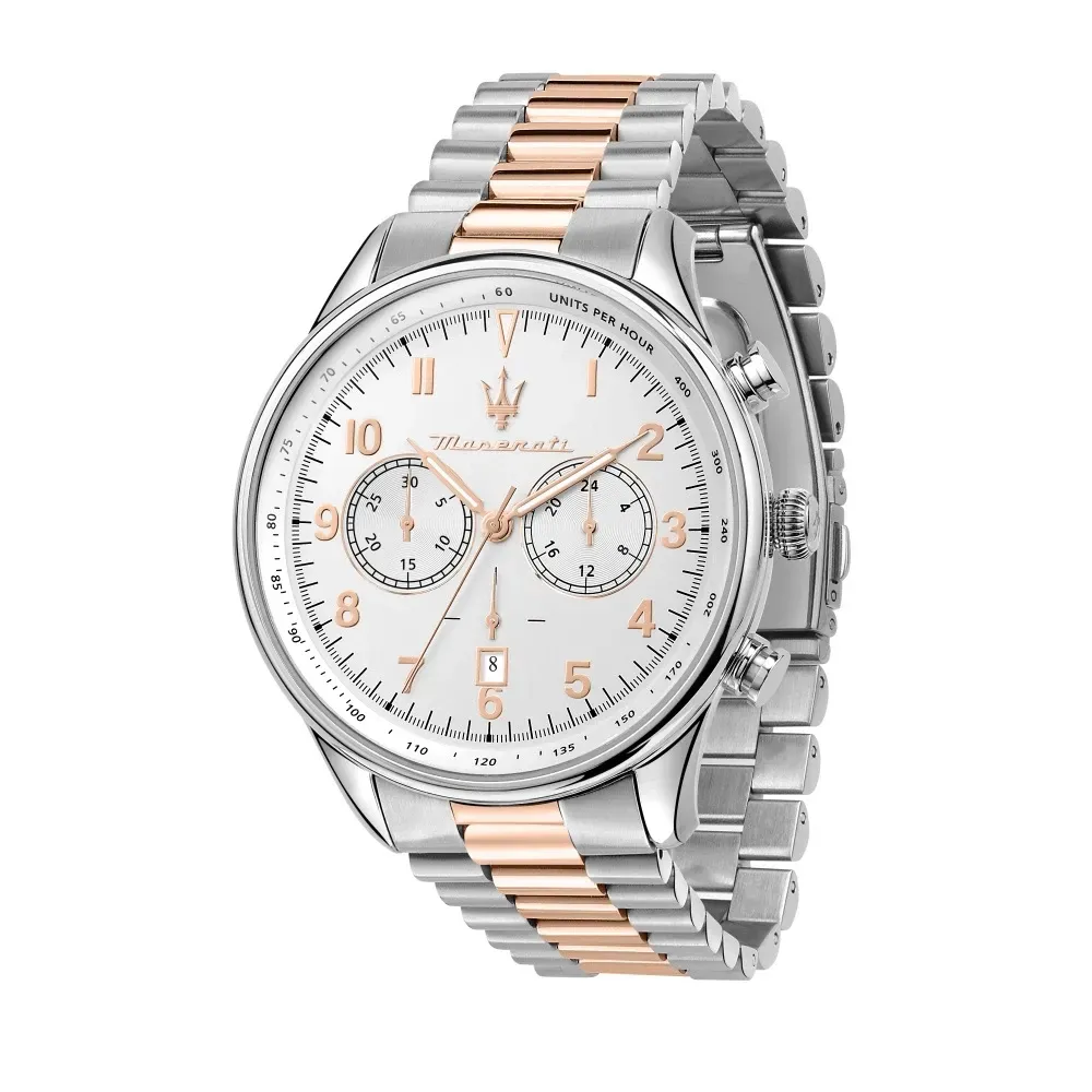 【MASERATI 瑪莎拉蒂】經典玫瑰金銀面計時腕錶 45mm (R8873646002)-funtastic方采