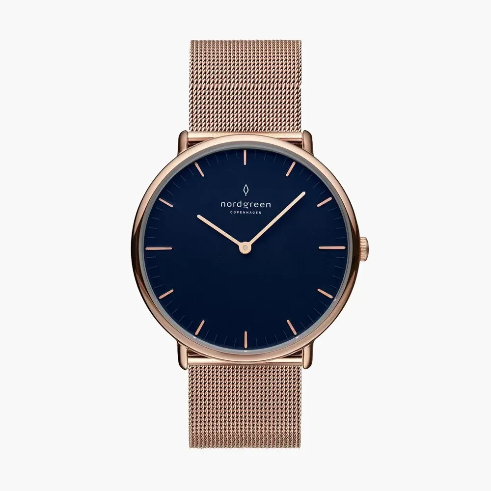 【Nordgreen】Native本真 藍面玫瑰金米蘭帶腕錶36mm(NR36RGMERONA)-funtastic方采