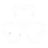 A black and white drawing of a shamrock with a heart in the middle.