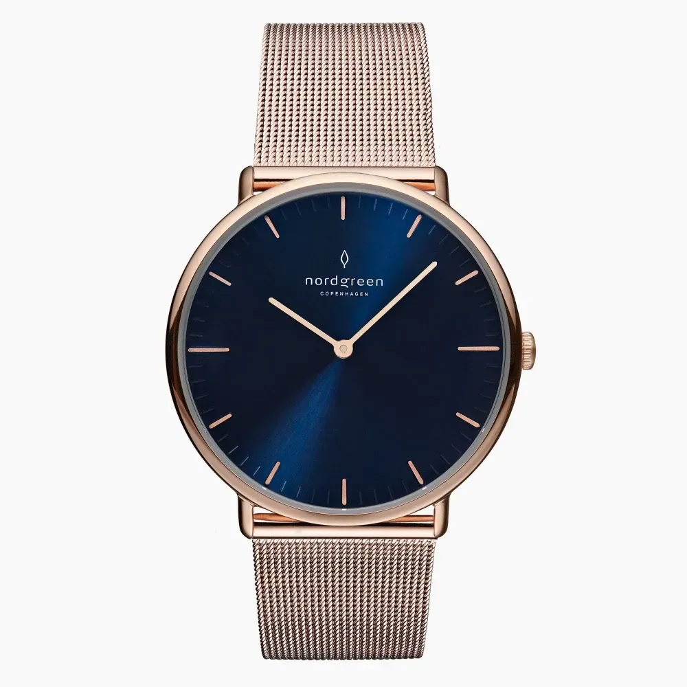 【Nordgreen】Native本真 藍面玫瑰金米蘭帶腕錶 32mm (NR32RGMERONA)-funtastic方采